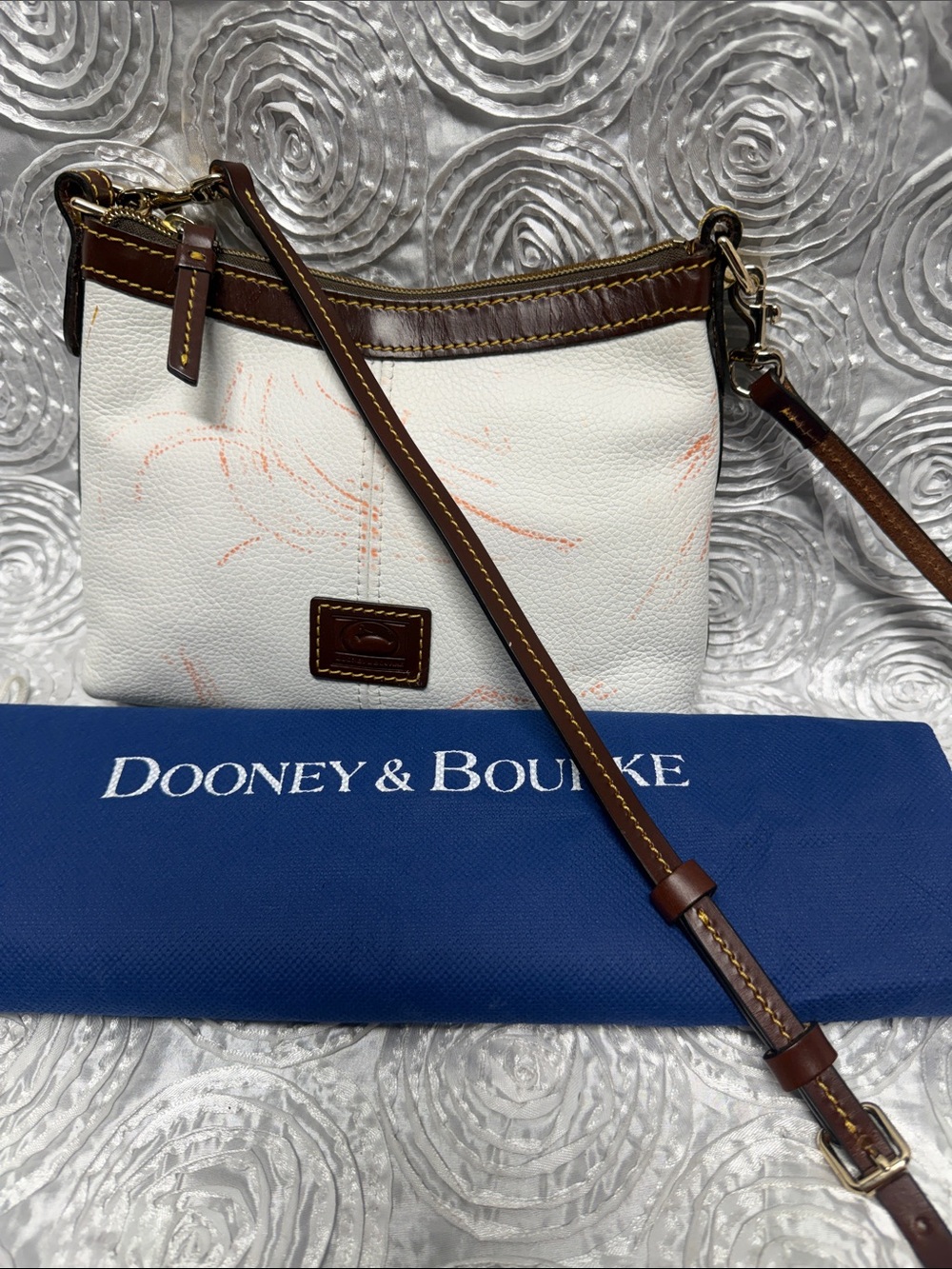 Dooney & Bourke White Pebbled Leather Crossbody with Brown Trim